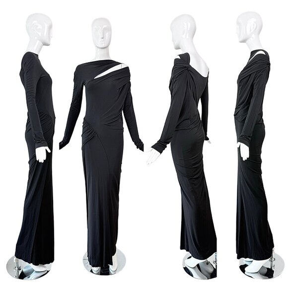 Donna Karan Dresses & Skirts - DONNA KARAN black long sleeve maxi dress evening gown ruched cut out